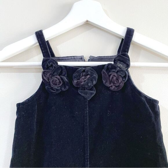 Simonetta Mini Velvet A-Line Appliqué Dress Girls 3 Navy Blue Holiday Party - Picture 4 of 9